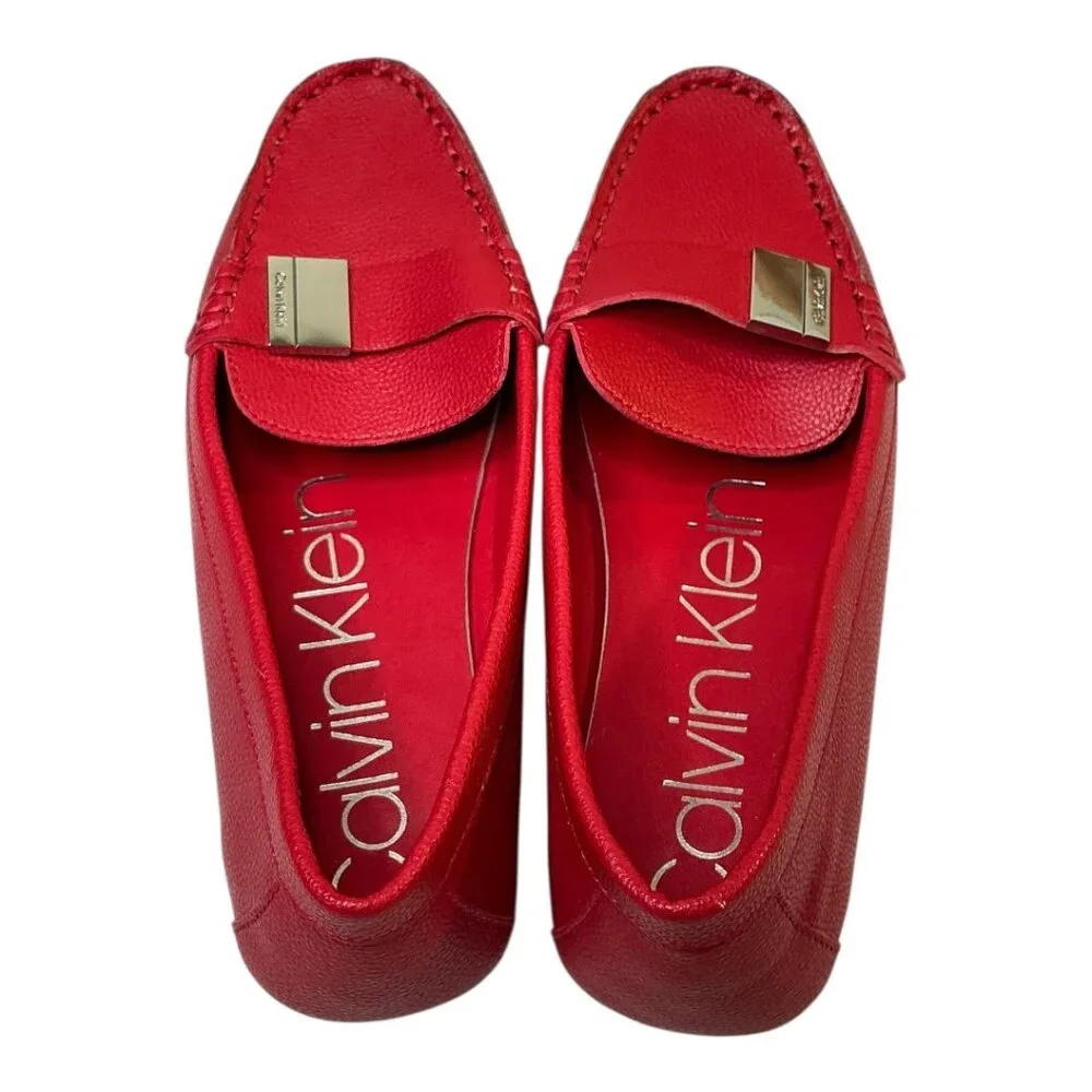 Calvin Kline Lisa Pebble Leather Look Loafers Rubber Soles Silvertone Hardware 8